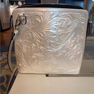 Chic White Embossed Crossbody Bag